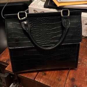 Chic Black Crocodile-Embossed Satchel